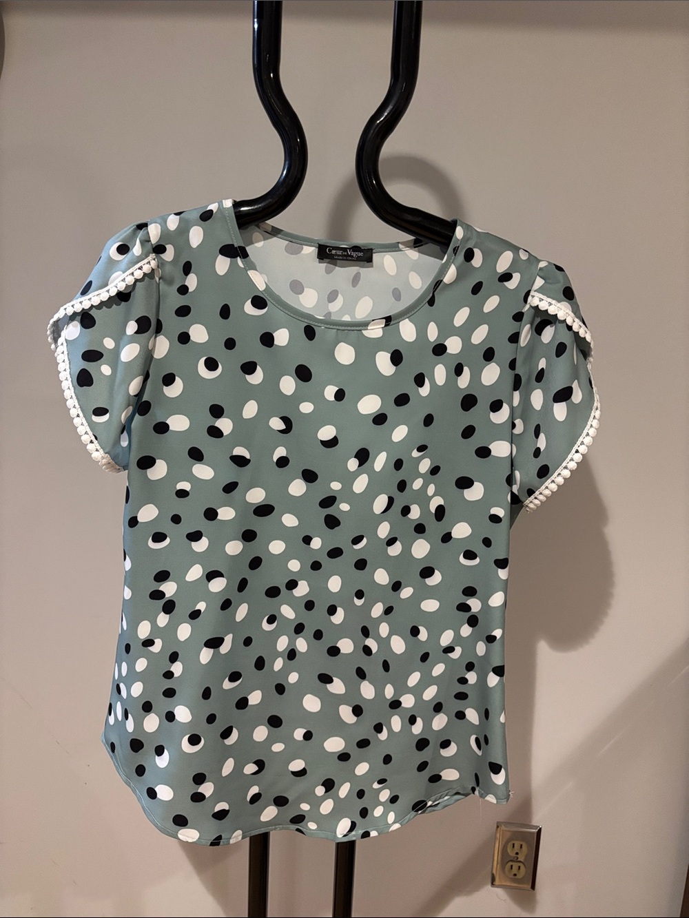 Cynthia Steffe Mint Green Polka Dot Short Sleeve Top with cotton lace Trim